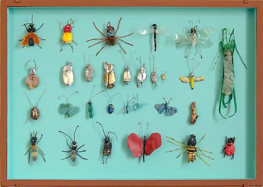 Matthias Garff: Insektenkasten, 2016, found material, wire, nails, screws, paint, glaze, wood, glass, 50 x 65 x 4,5 cm

